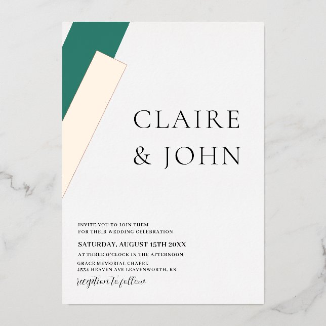 Invitation En Aluminium Mariage géométrique (Recto)