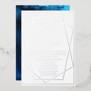 Invitation En Aluminium Mariage géométrique bleu et argent