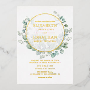 Invitation En Aluminium Mariage géométrique doré Eucalyptus