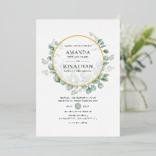 Invitation En Aluminium Mariage géométrique doré Eucalyptus