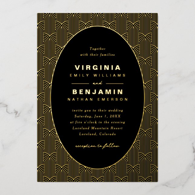 Invitation En Aluminium Mariage Géométrique Noir (Recto)