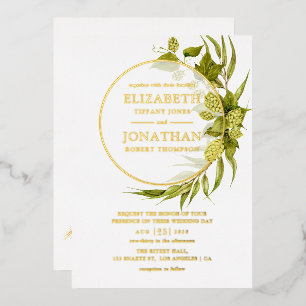 Invitation En Aluminium Mariage géométrique or verdure saules bière