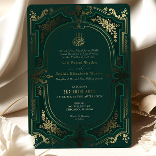 Invitation En Aluminium Mariage Gold Foil de l'élégance d'Emeraude musulma