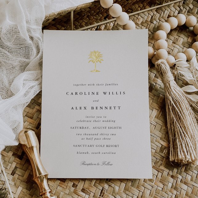 Invitation En Aluminium Mariage Gold Foil Palm Tree (Créateur téléchargé)