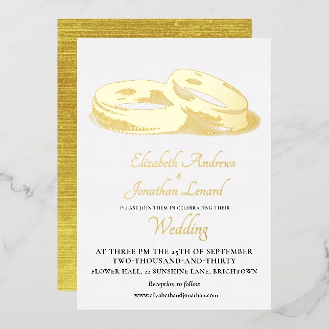 Invitation En Aluminium Mariage Gold Foil Simples Bagues Élégantes (Recto/Verso)