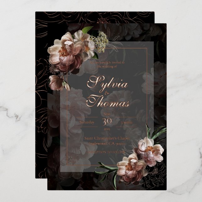 Invitation En Aluminium Mariage Gold Rose du soir (Recto/Verso)