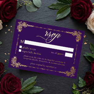 Invitation En Aluminium Mariage gothique au rouleau or et violet orné vint
