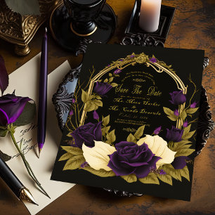 Invitation En Aluminium Mariage Gothique Enchanté Enregistrer La Date