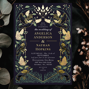 Invitation En Aluminium Mariage gothique lilas corbeau enchanté