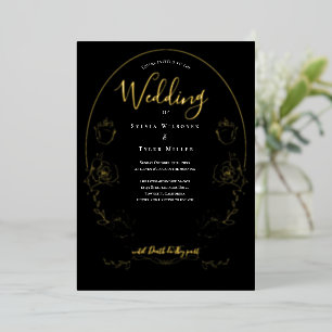 Invitation En Aluminium Mariage gothique noir floral
