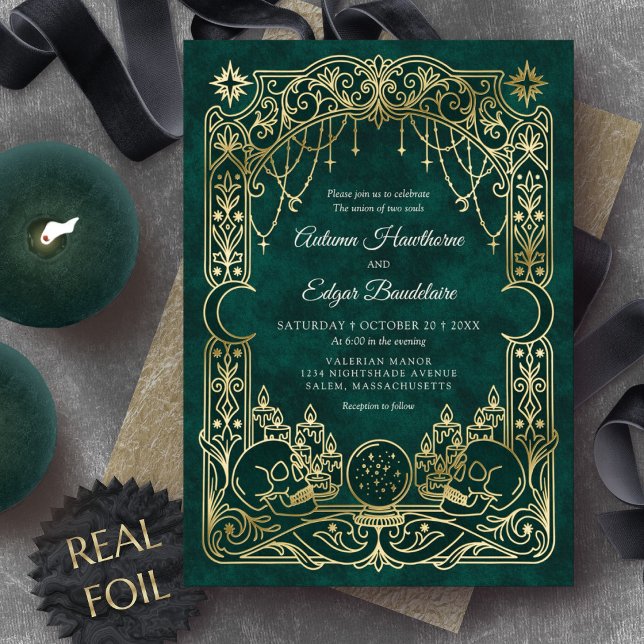 Invitation En Aluminium Mariage gothique tarot céleste vert (Créateur téléchargé)