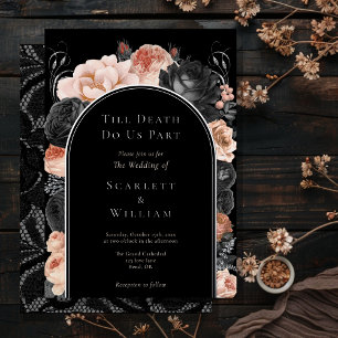 Invitation En Aluminium Mariage gothique vintage noir FOIL jusqu'à la mort