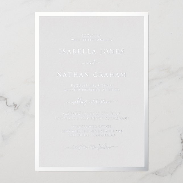 Invitation En Aluminium Mariage Gris Argent (Recto)