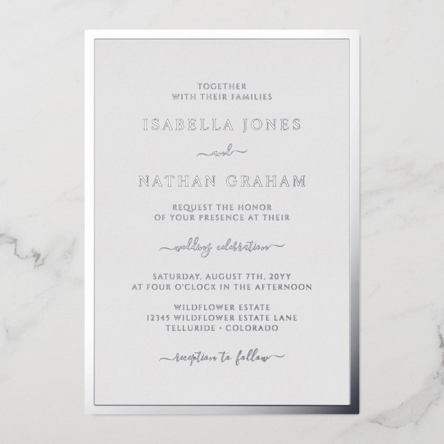 Invitation En Aluminium Mariage gris argenté (Recto)