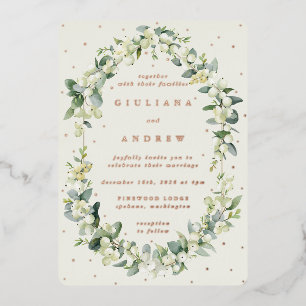 Invitation En Aluminium Mariage hivernal élégant Crème et Snowberry+Eucaly