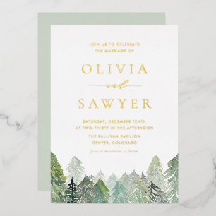 Invitation En Aluminium Mariage hivernal en forêt de conifères enneigée aq