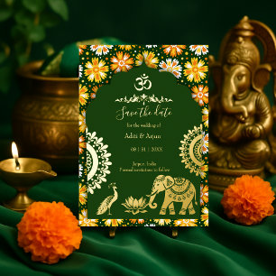 Invitation En Aluminium mariage indien enregistrer la date or motif indien