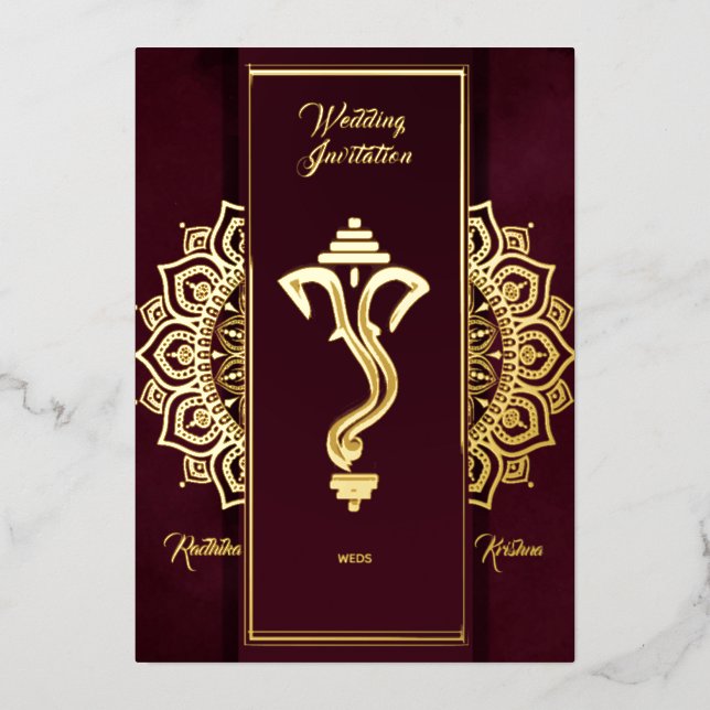 Invitation En Aluminium Mariage indien hindou Ganesha (Recto)