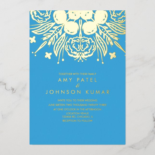 Invitation En Aluminium Mariage indien hindou tiré main (Recto)