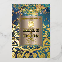 Mariage indien LuxGlitter Blue Gold Hindu Ganesha