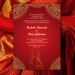 Invitation En Aluminium Mariage indien Red Gold Motifs