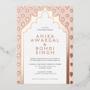 Invitation En Aluminium Mariage indien rose pâle Ornat Rose or