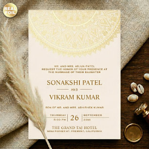 Invitation En Aluminium Mariage indien traditionnel mandala crème or