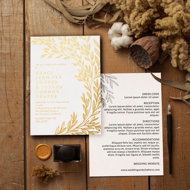 Invitation En Aluminium Mariage informel 2 en 1 à la végétation dorée luxu (Créateur téléchargé)