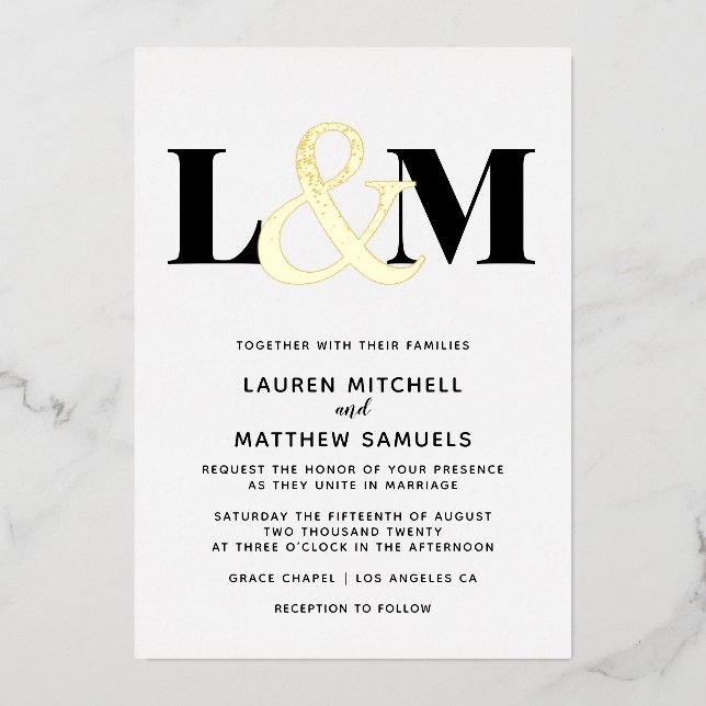 Invitation En Aluminium Mariage Initial Minimaliste (Recto)