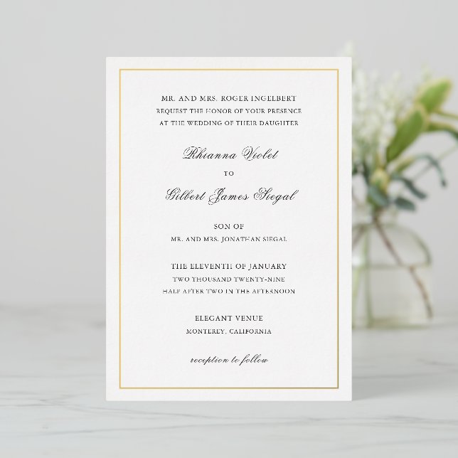 Invitation En Aluminium Mariage intemporel de bordure classique (Debout devant)