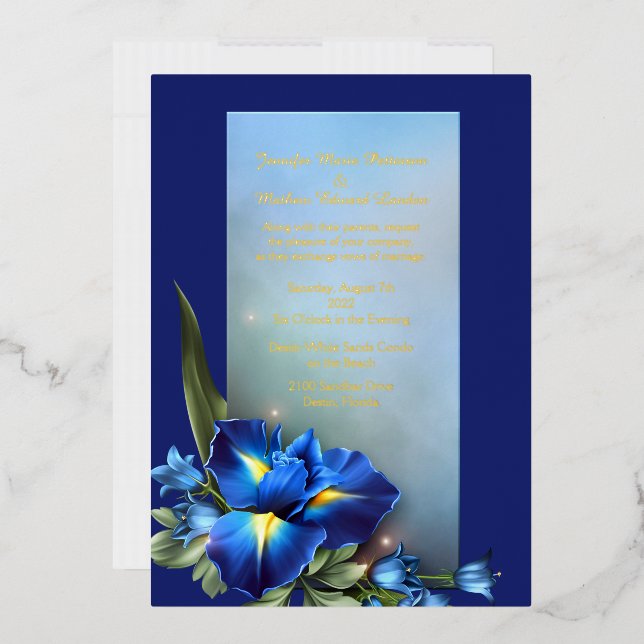 Invitation En Aluminium Mariage Iris Bleu  (Enveloppe)