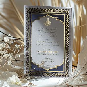 Invitation En Aluminium Mariage islamique musulman d'huile d'or bleu