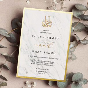 Invitation En Aluminium Mariage islamique musulman Nikah en marbre à feuil