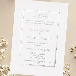 Invitation En Aluminium Mariage islamique Nikkah minimaliste élégant blanc
