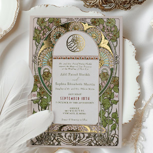 Invitation En Aluminium Mariage islamique vert Sage Art Nouveau Mucha