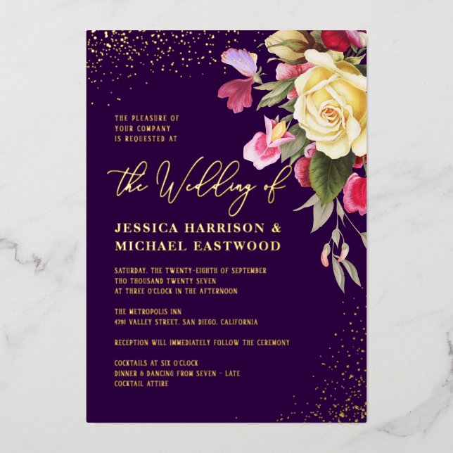 Invitation En Aluminium Mariage Jaune Rose Rose Violet Or (Recto)