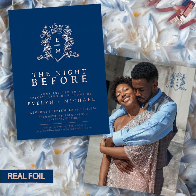 Invitation En Aluminium Mariage la nuit avant rose or bleu monogramme (Créateur téléchargé)