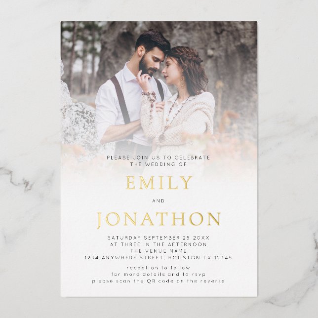 Invitation En Aluminium Mariage Luxe Code QR Superposition de Photos Moder (Recto)