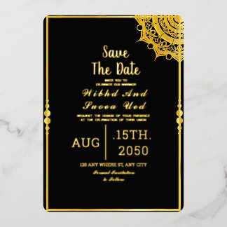 Invitation En Aluminium Mariage Luxe en Acrylique Noir, Épargnez la Date