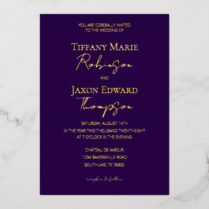 Invitation En Aluminium Mariage Luxe Royal Violet et Or Elégance