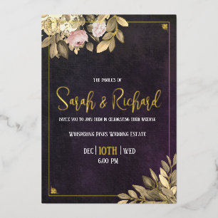 Invitation En Aluminium Mariage Luxueux Art Déco en Velours Noir Botanique