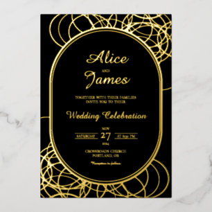 Invitation En Aluminium Mariage Luxueux Élégant Noir Or Feuille Moderne