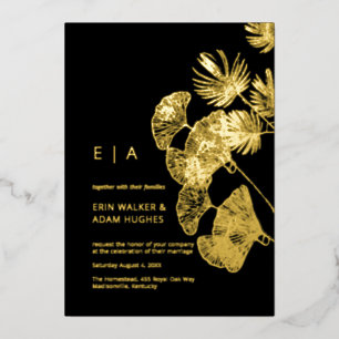 Invitation En Aluminium Mariage Luxueux Feuille de Ginkgo en Or Réel