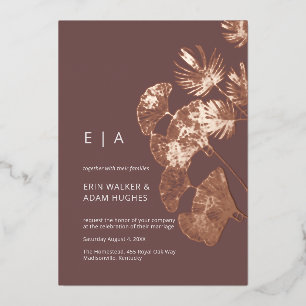 Invitation En Aluminium Mariage Luxueux Feuille de Ginkgo en Or Rose Réel