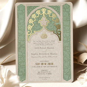 Invitation En Aluminium Mariage Luxueux Islamique Broderie Vert Sauge