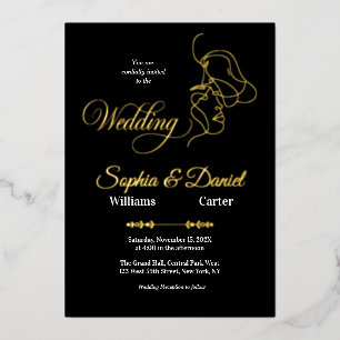 Invitation En Aluminium Mariage Luxueux Noir & Blanc Chic Couple Artistiqu