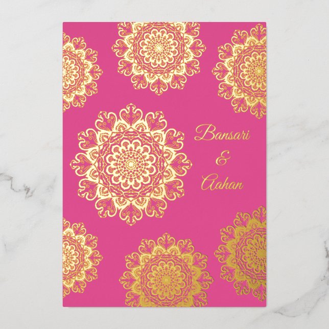Invitation En Aluminium Mariage mandala doré hindou (Recto)