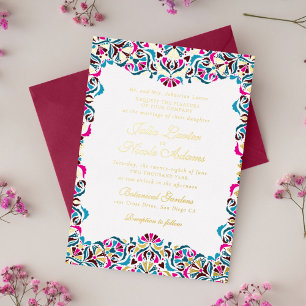 Invitation En Aluminium Mariage Mandala Floral Fantaisiste Bleu Magenta