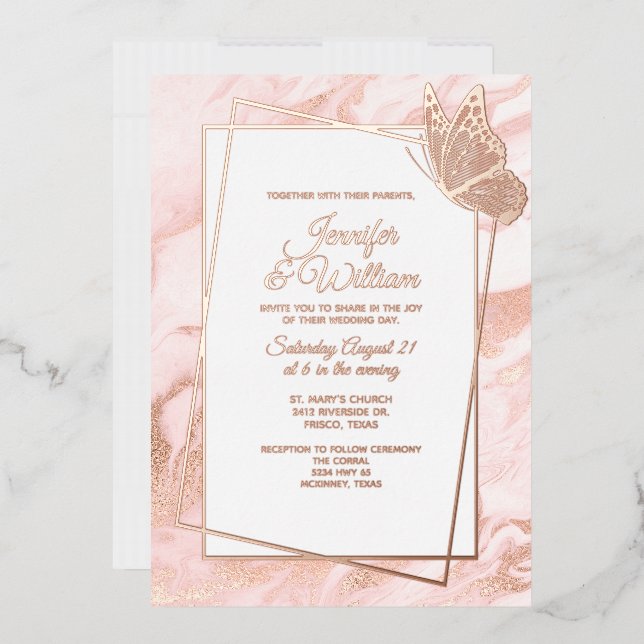 Invitation En Aluminium Mariage Marbré Rose Gold (Enveloppe)