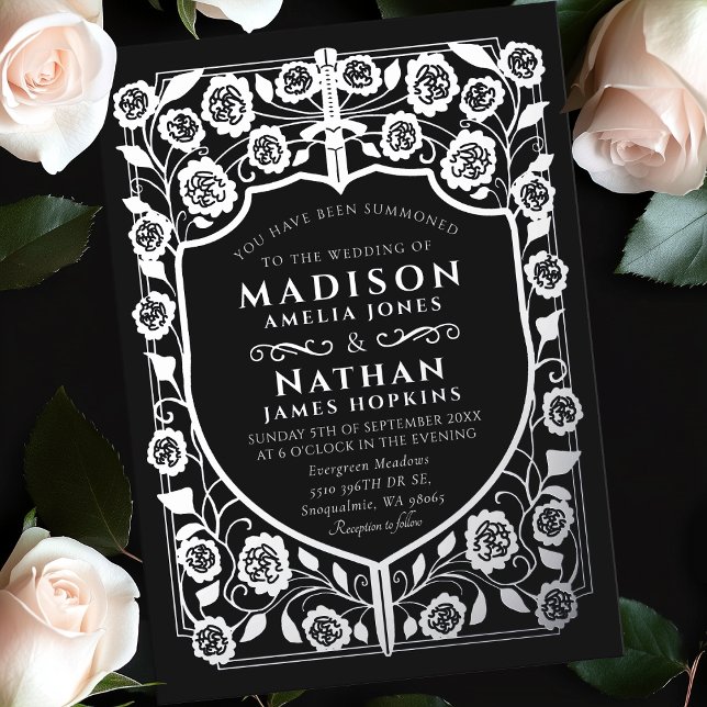Invitation En Aluminium Mariage médiéval de Black Sword Shield (Créateur téléchargé)